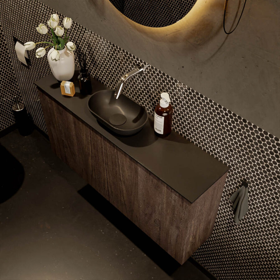 MONDIAZ FOWY toiletmeubel 100cm kleur dark brown. Waskom positie midden kleur urban | urban. Zonder kraangat - Afbeelding 3