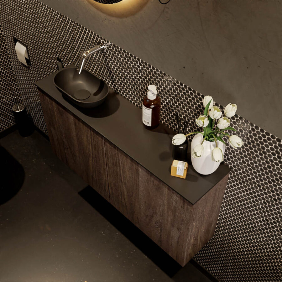 MONDIAZ FOWY toiletmeubel 100cm kleur dark brown. Waskom positie links kleur urban | urban. Zonder kraangat - Afbeelding 3