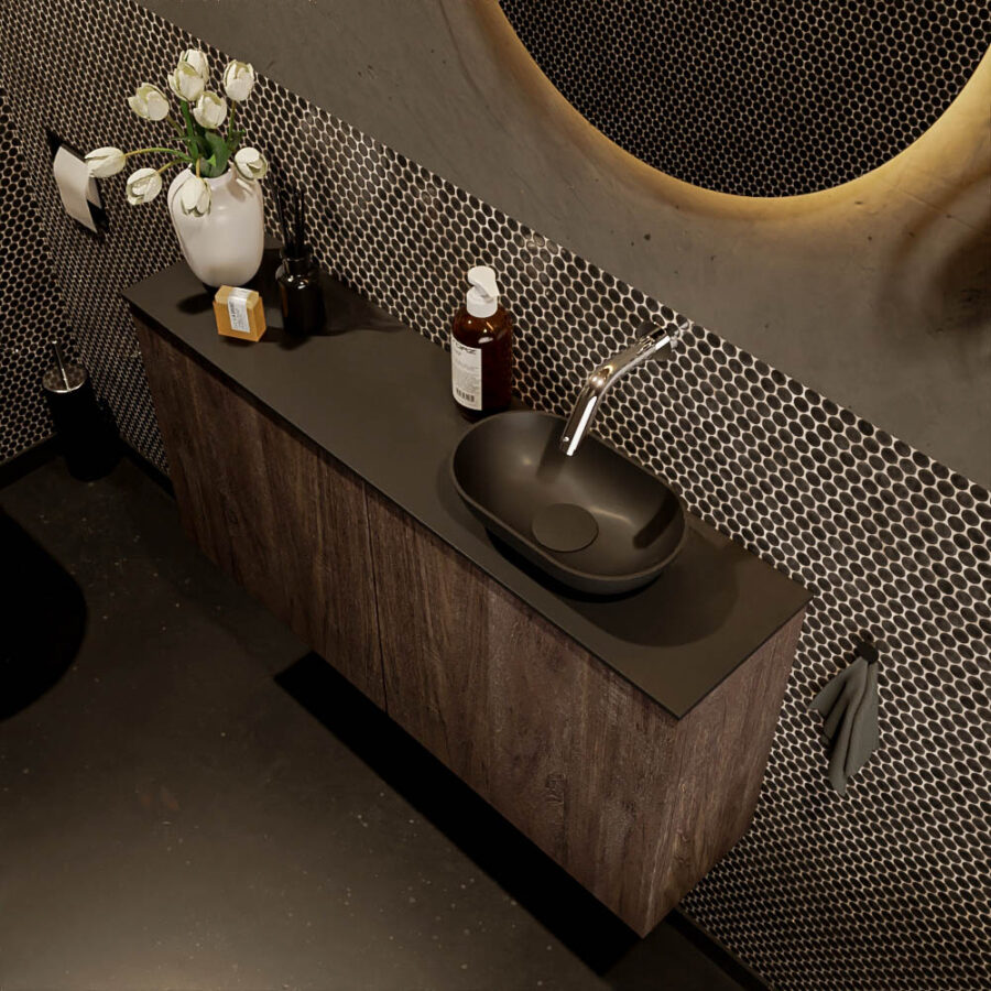 MONDIAZ FOWY toiletmeubel 100cm kleur dark brown. Waskom positie rechts kleur urban | urban. Zonder kraangat - Afbeelding 3
