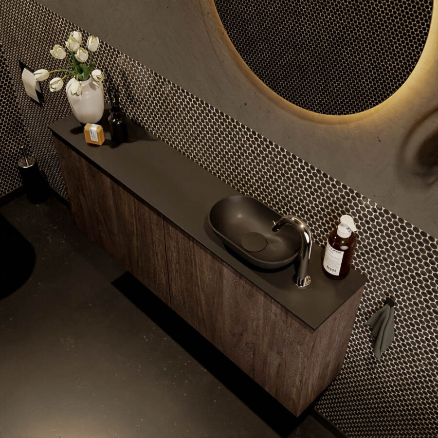 MONDIAZ FOWY toiletmeubel 120cm kleur dark brown. Waskom positie rechts kleur urban | urban. Met 1 kraangat - Afbeelding 3