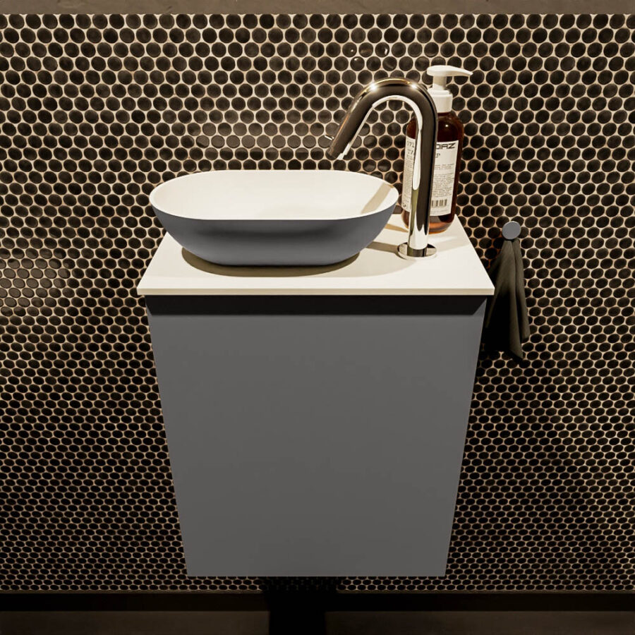 MONDIAZ FOWY toiletmeubel 40cm kleur dark grey. Waskom positie links kleur dark grey | talc. Met 1 kraangat - Afbeelding 2