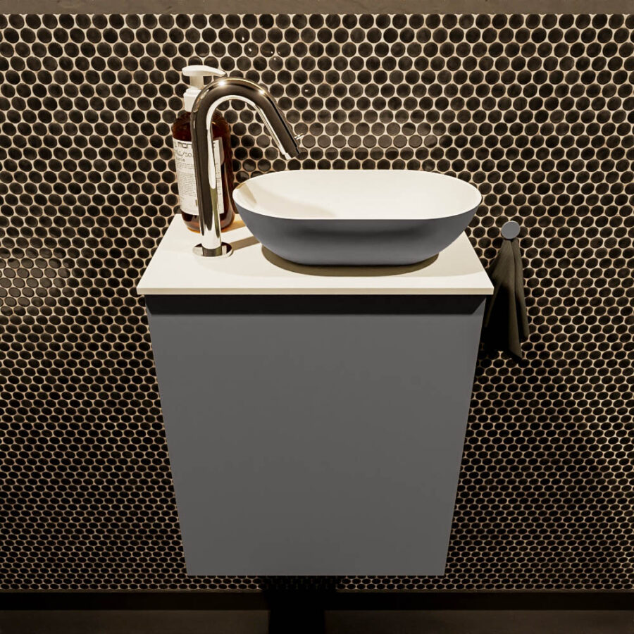 MONDIAZ FOWY toiletmeubel 40cm kleur dark grey. Waskom positie rechts kleur dark grey | talc. Met 1 kraangat - Afbeelding 2