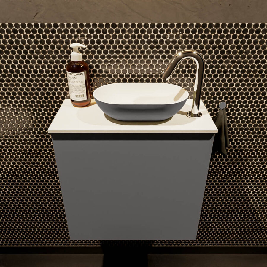 MONDIAZ FOWY toiletmeubel 50cm kleur dark grey. Waskom positie rechts kleur dark grey | talc. Met 1 kraangat - Afbeelding 2