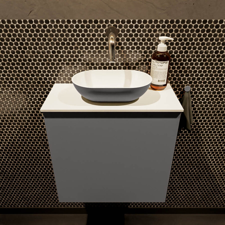 MONDIAZ FOWY toiletmeubel 50cm kleur dark grey. Waskom positie midden kleur dark grey | talc. Zonder kraangat - Afbeelding 2