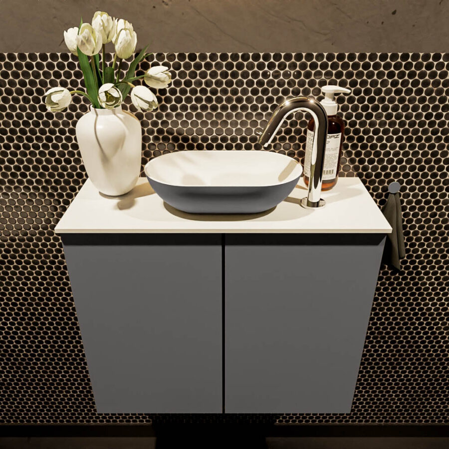 MONDIAZ FOWY toiletmeubel 60cm kleur dark grey. Waskom positie midden kleur dark grey | talc. Met 1 kraangat - Afbeelding 2