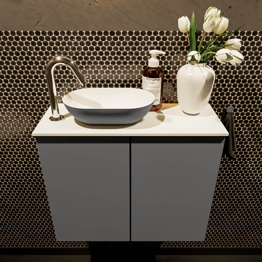 MONDIAZ FOWY toiletmeubel 60cm kleur dark grey. Waskom positie links kleur dark grey | talc. Met 1 kraangat - Afbeelding 2