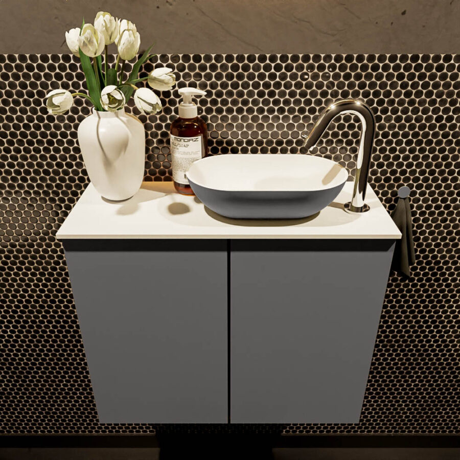 MONDIAZ FOWY toiletmeubel 60cm kleur dark grey. Waskom positie rechts kleur dark grey | talc. Met 1 kraangat - Afbeelding 2
