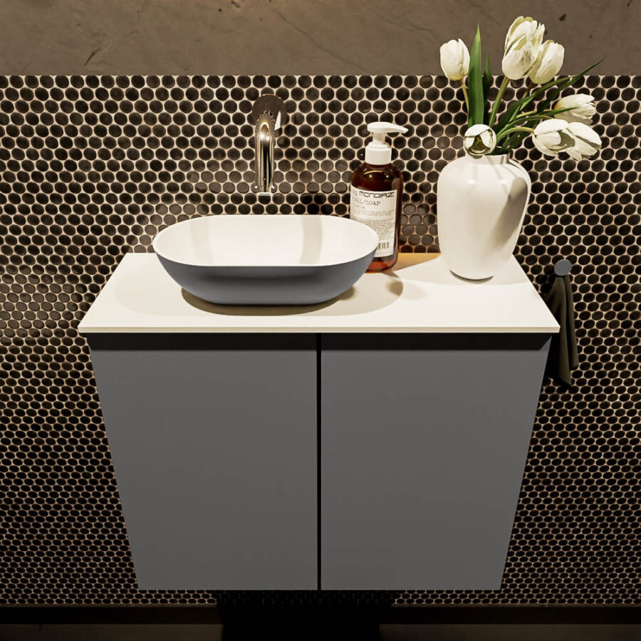 MONDIAZ FOWY toiletmeubel 60cm kleur dark grey. Waskom positie links kleur dark grey | talc. Zonder kraangat - Afbeelding 2