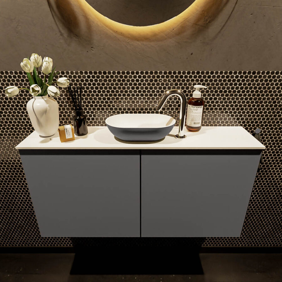MONDIAZ FOWY toiletmeubel 100cm kleur dark grey. Waskom positie midden kleur dark grey | talc. Met 1 kraangat - Afbeelding 2
