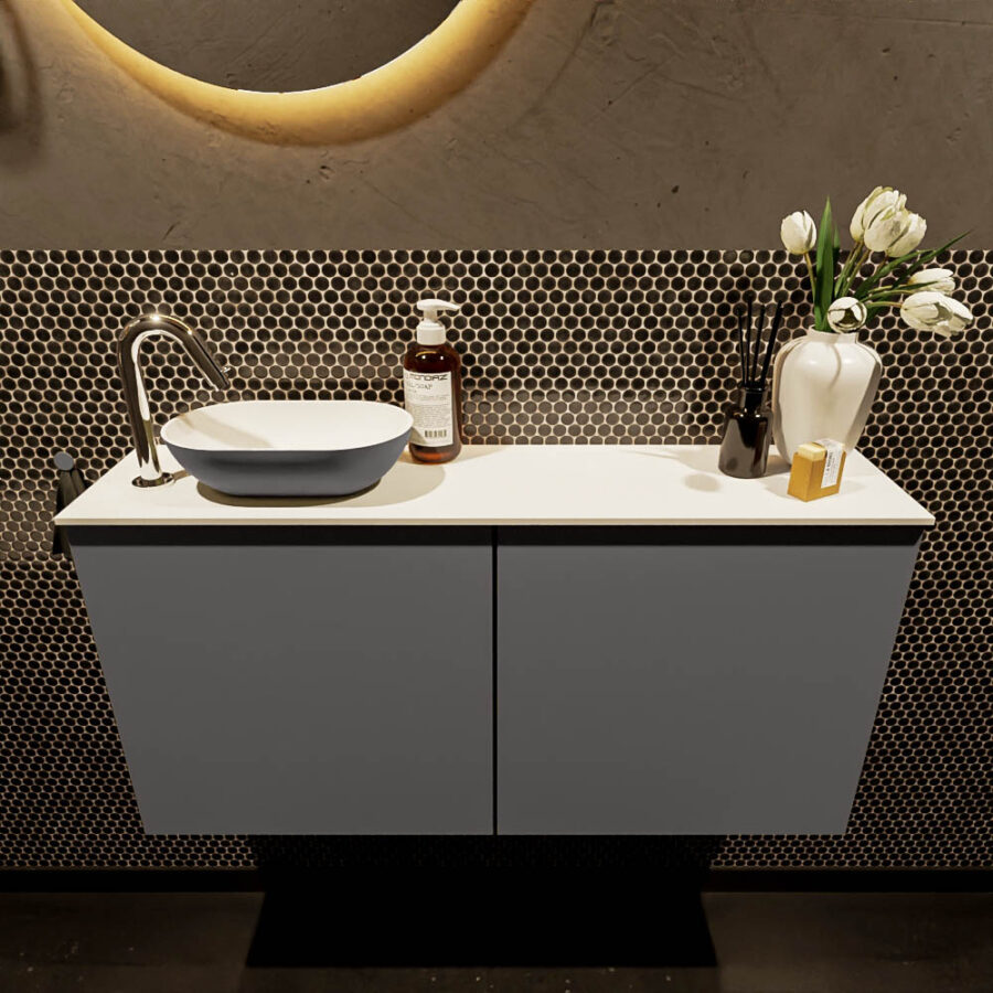 MONDIAZ FOWY toiletmeubel 100cm kleur dark grey. Waskom positie links kleur dark grey | talc. Met 1 kraangat - Afbeelding 2