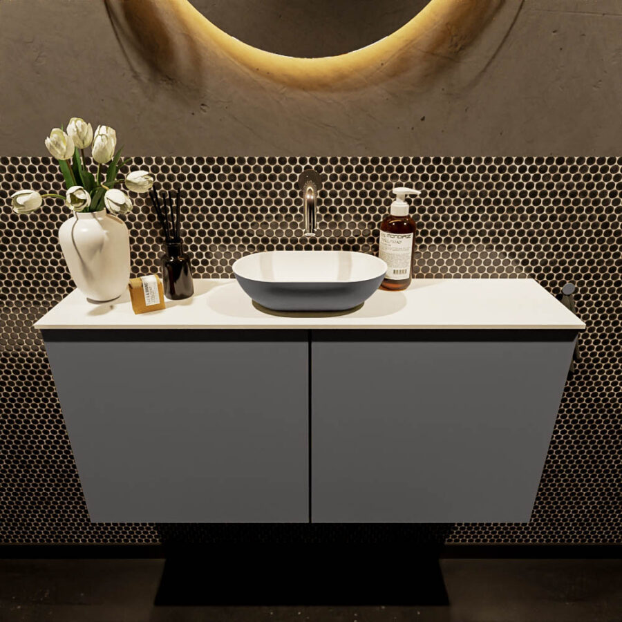 MONDIAZ FOWY toiletmeubel 100cm kleur dark grey. Waskom positie midden kleur dark grey | talc. Zonder kraangat - Afbeelding 2