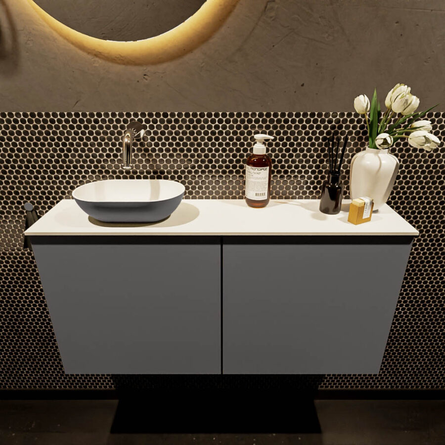 MONDIAZ FOWY toiletmeubel 100cm kleur dark grey. Waskom positie links kleur dark grey | talc. Zonder kraangat - Afbeelding 2