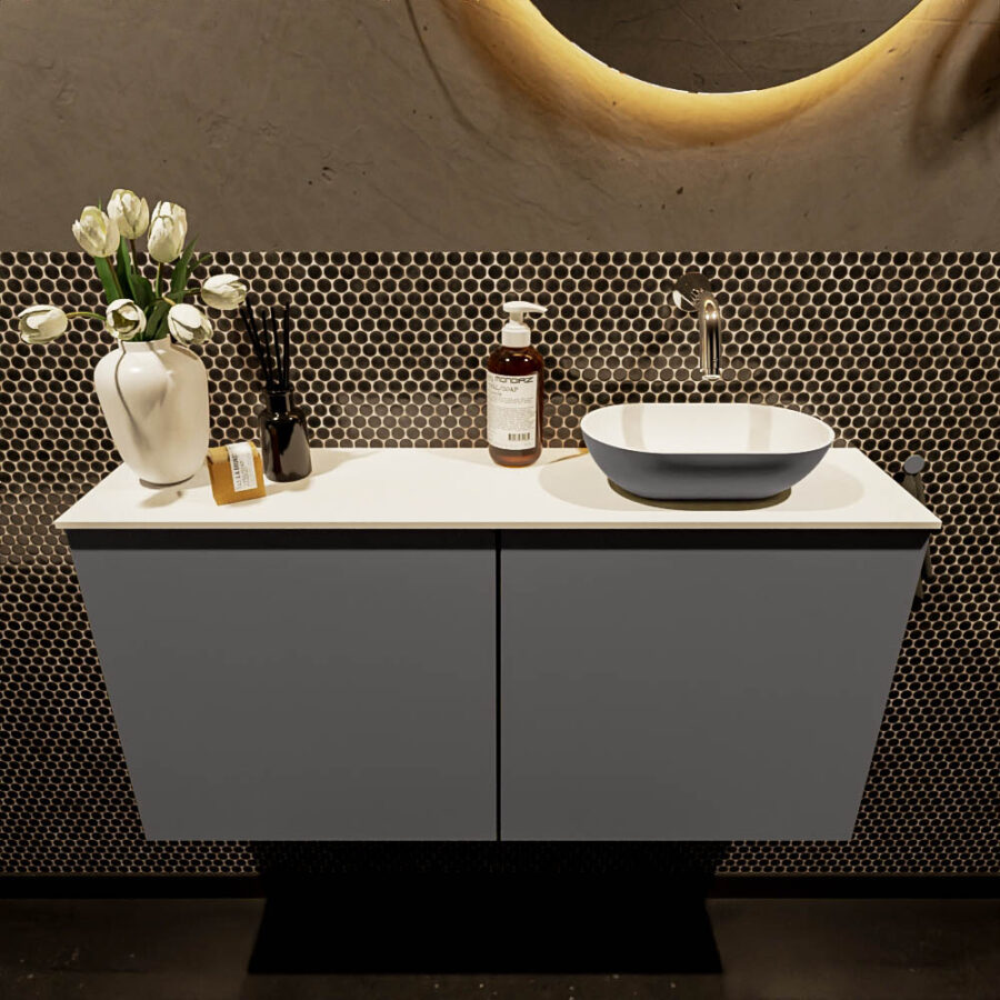 MONDIAZ FOWY toiletmeubel 100cm kleur dark grey. Waskom positie rechts kleur dark grey | talc. Zonder kraangat - Afbeelding 2