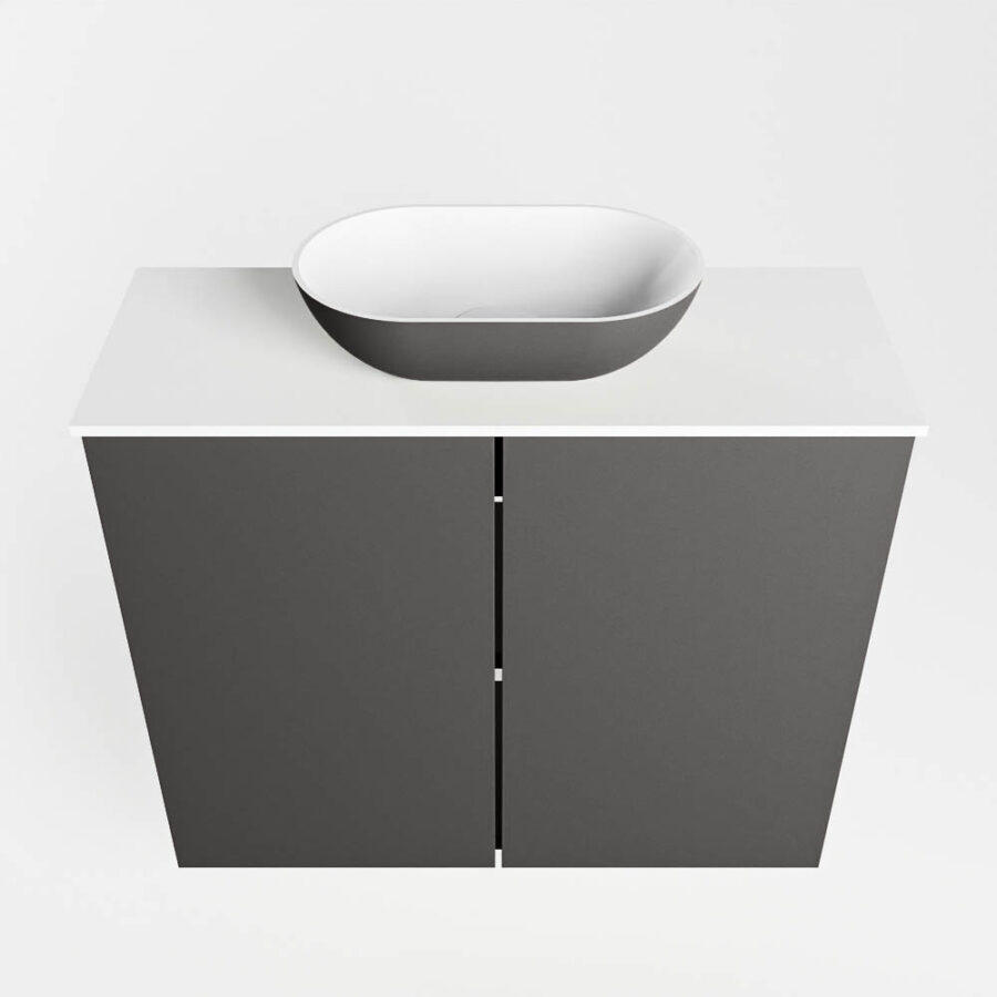 MONDIAZ FOWY toiletmeubel 60cm kleur dark grey. Waskom positie midden kleur dark grey | talc. Met 1 kraangat - Afbeelding 5