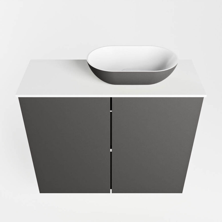 MONDIAZ FOWY toiletmeubel 60cm kleur dark grey. Waskom positie rechts kleur dark grey | talc. Met 1 kraangat - Afbeelding 5
