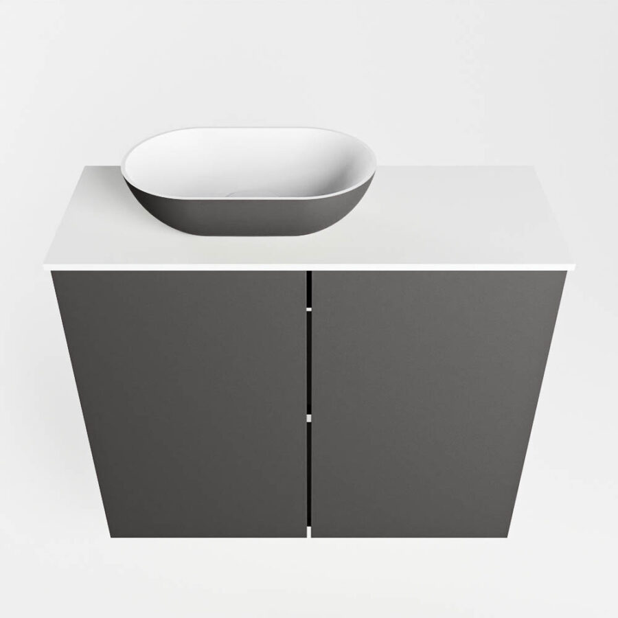 MONDIAZ FOWY toiletmeubel 60cm kleur dark grey. Waskom positie links kleur dark grey | talc. Zonder kraangat - Afbeelding 5
