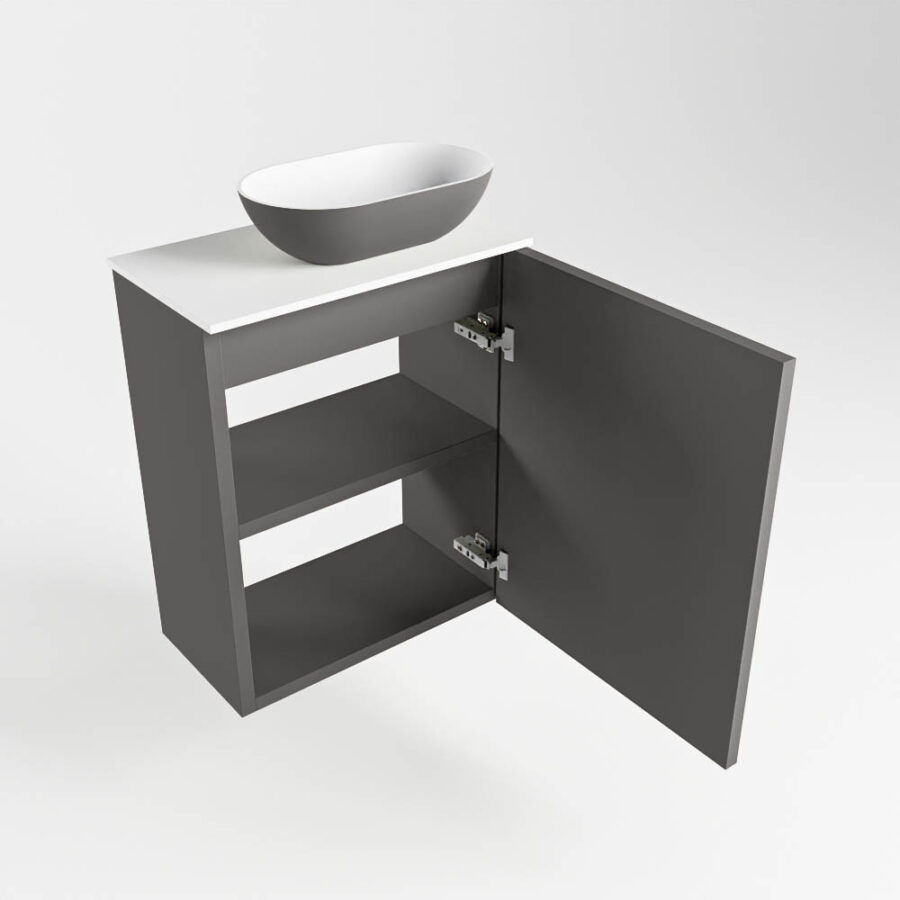 MONDIAZ FOWY toiletmeubel 40cm kleur dark grey. Waskom positie rechts kleur dark grey | talc. Met 1 kraangat - Afbeelding 6