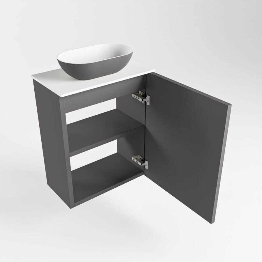 MONDIAZ FOWY toiletmeubel 40cm kleur dark grey. Waskom positie midden kleur dark grey | talc. Zonder kraangat - Afbeelding 6