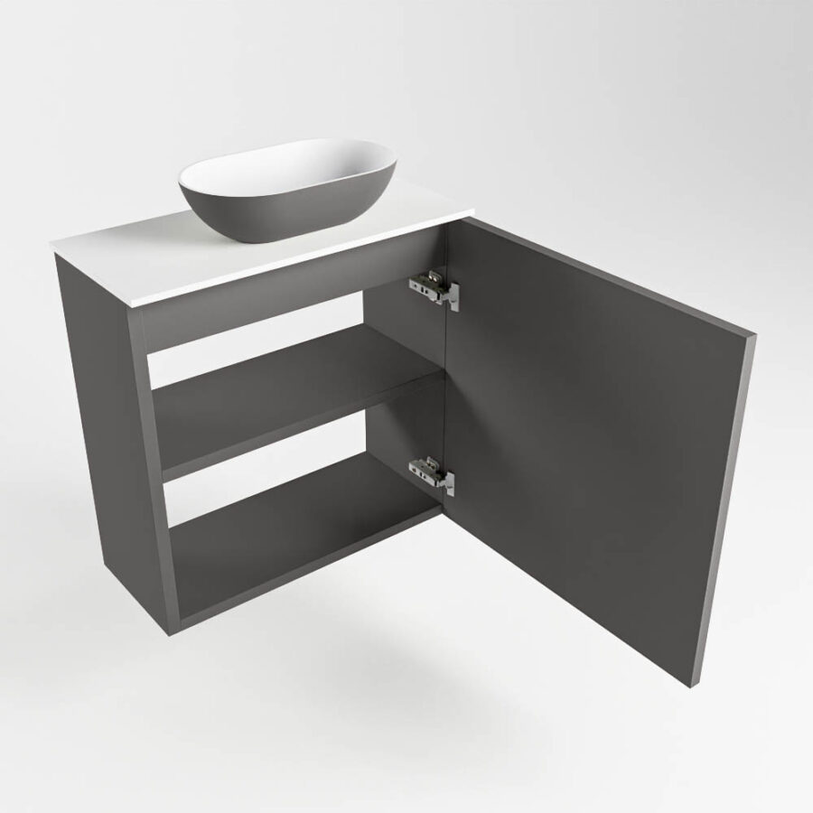 MONDIAZ FOWY toiletmeubel 50cm kleur dark grey. Waskom positie rechts kleur dark grey | talc. Met 1 kraangat - Afbeelding 6
