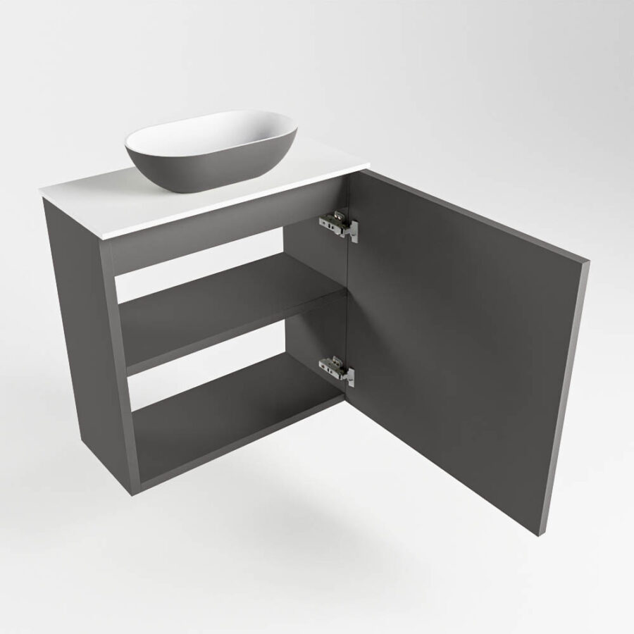 MONDIAZ FOWY toiletmeubel 50cm kleur dark grey. Waskom positie midden kleur dark grey | talc. Zonder kraangat - Afbeelding 6