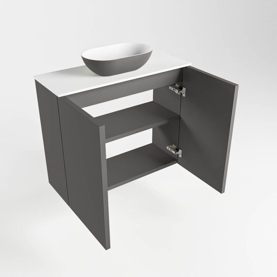 MONDIAZ FOWY toiletmeubel 60cm kleur dark grey. Waskom positie midden kleur dark grey | talc. Zonder kraangat - Afbeelding 6