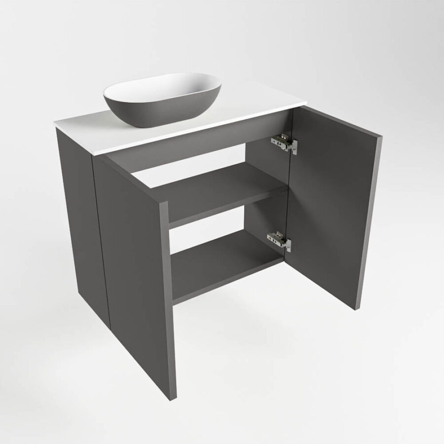 MONDIAZ FOWY toiletmeubel 60cm kleur dark grey. Waskom positie links kleur dark grey | talc. Zonder kraangat - Afbeelding 6