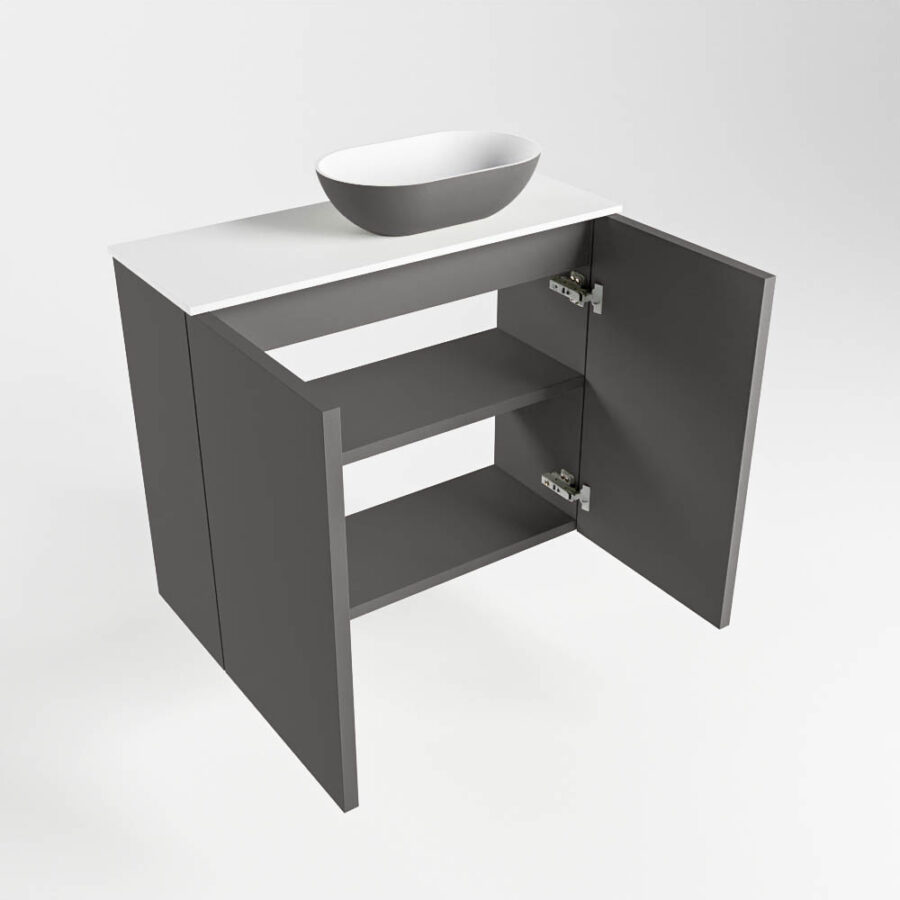 MONDIAZ FOWY toiletmeubel 60cm kleur dark grey. Waskom positie rechts kleur dark grey | talc. Zonder kraangat - Afbeelding 6