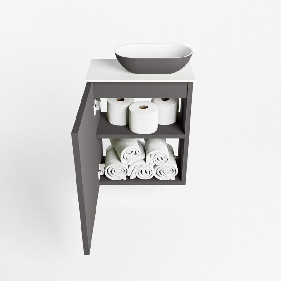 MONDIAZ FOWY toiletmeubel 40cm kleur dark grey. Waskom positie rechts kleur dark grey | talc. Met 1 kraangat - Afbeelding 8