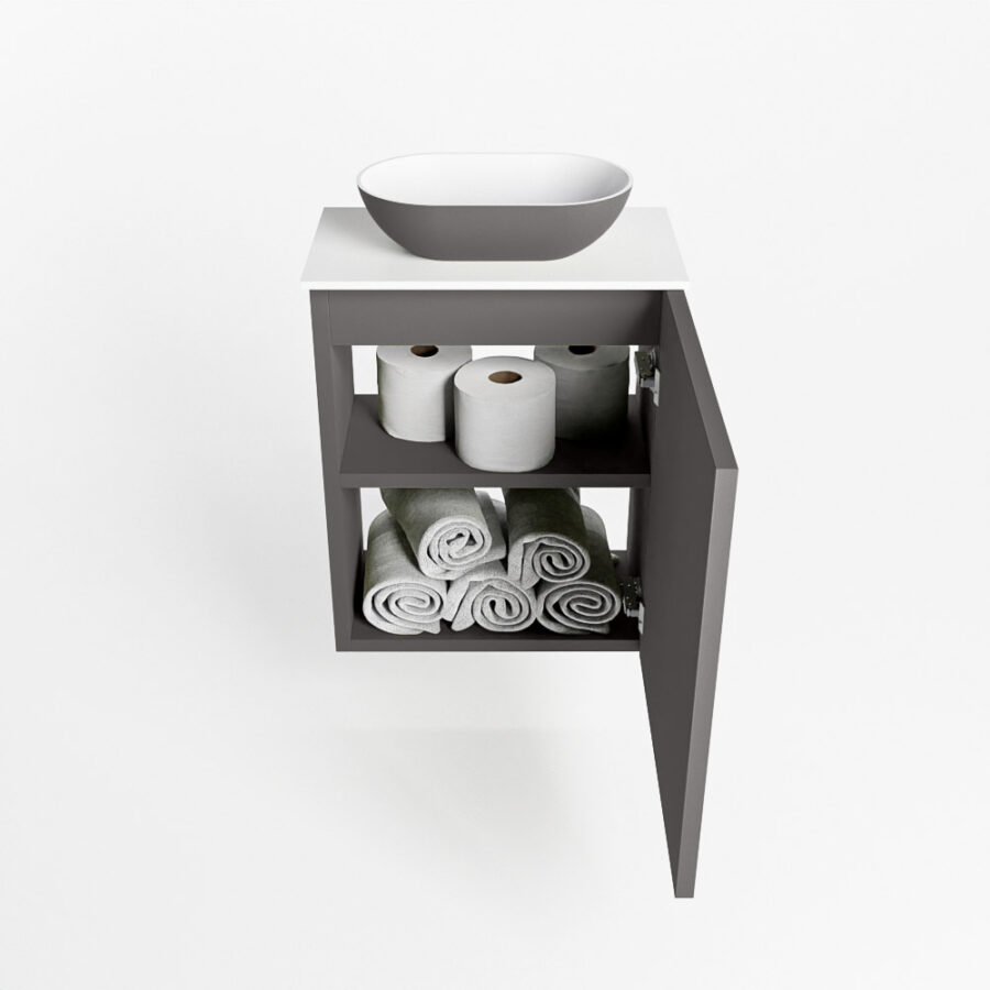 MONDIAZ FOWY toiletmeubel 40cm kleur dark grey. Waskom positie midden kleur dark grey | talc. Zonder kraangat - Afbeelding 8