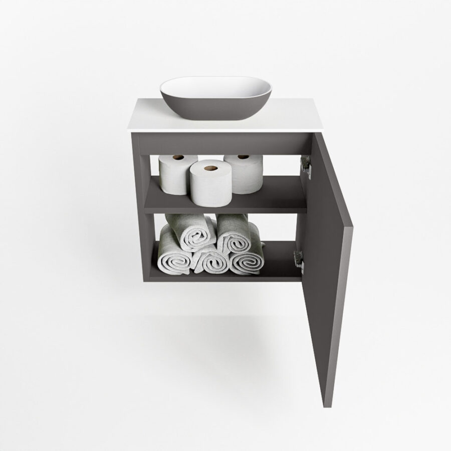 MONDIAZ FOWY toiletmeubel 50cm kleur dark grey. Waskom positie links kleur dark grey | talc. Met 1 kraangat - Afbeelding 8