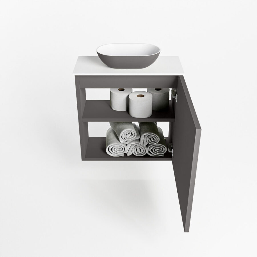 MONDIAZ FOWY toiletmeubel 50cm kleur dark grey. Waskom positie midden kleur dark grey | talc. Zonder kraangat - Afbeelding 8