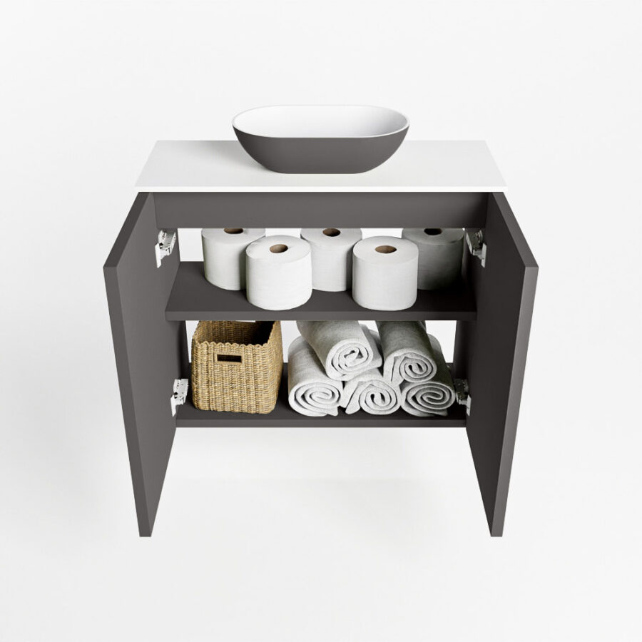 MONDIAZ FOWY toiletmeubel 60cm kleur dark grey. Waskom positie midden kleur dark grey | talc. Zonder kraangat - Afbeelding 8