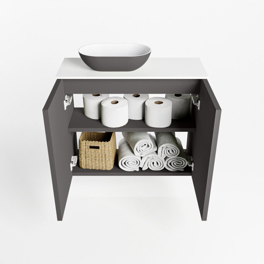 MONDIAZ FOWY toiletmeubel 60cm kleur dark grey. Waskom positie links kleur dark grey | talc. Zonder kraangat - Afbeelding 8