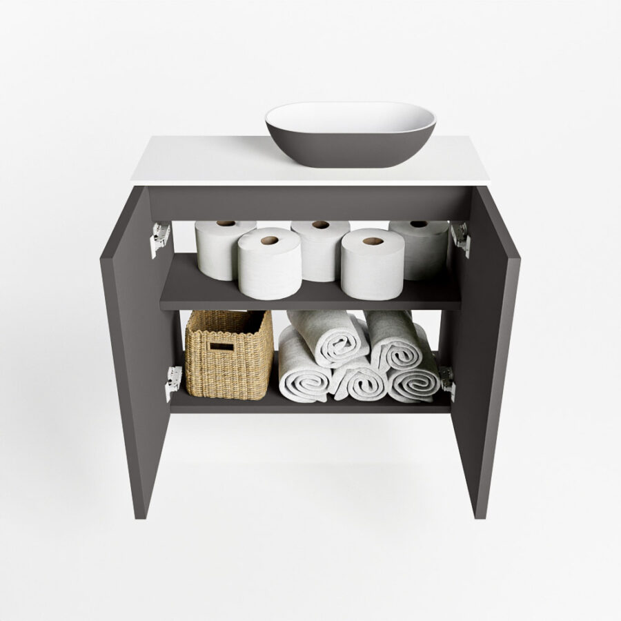 MONDIAZ FOWY toiletmeubel 60cm kleur dark grey. Waskom positie rechts kleur dark grey | talc. Zonder kraangat - Afbeelding 8