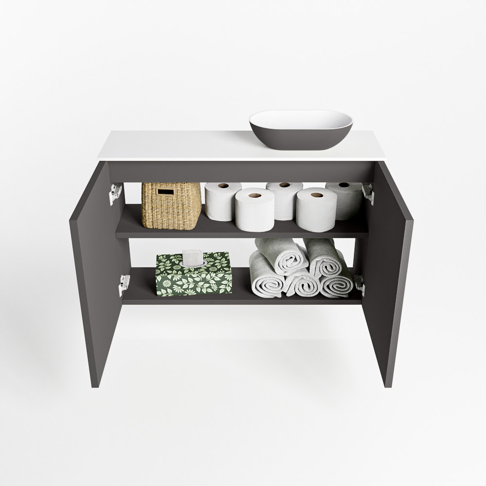 MONDIAZ FOWY toiletmeubel 80cm kleur dark grey. Waskom positie rechts kleur dark grey | talc. Zonder kraangat - Afbeelding 8
