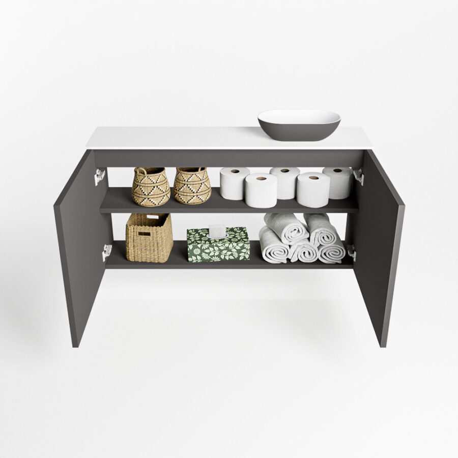 MONDIAZ FOWY toiletmeubel 100cm kleur dark grey. Waskom positie rechts kleur dark grey | talc. Zonder kraangat - Afbeelding 8