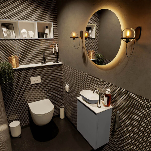 MONDIAZ FOWY toiletmeubel 40cm kleur dark grey. Waskom positie links kleur dark grey | talc. Met 1 kraangat