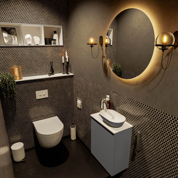 MONDIAZ FOWY toiletmeubel 40cm kleur dark grey. Waskom positie rechts kleur dark grey | talc. Met 1 kraangat