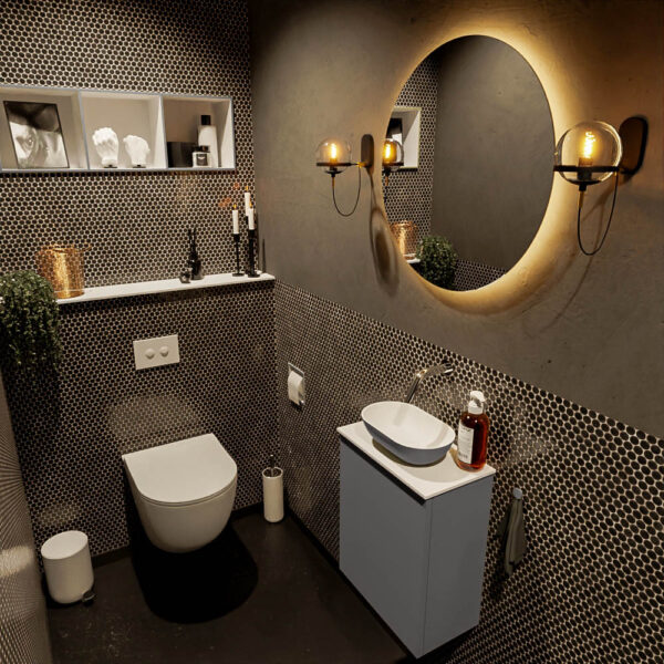 MONDIAZ FOWY toiletmeubel 40cm kleur dark grey. Waskom positie midden kleur dark grey | talc. Zonder kraangat
