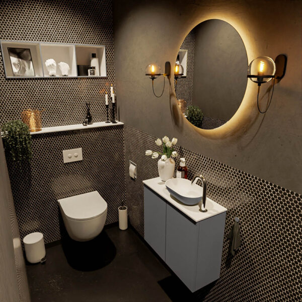 MONDIAZ FOWY toiletmeubel 60cm kleur dark grey. Waskom positie rechts kleur dark grey | talc. Met 1 kraangat
