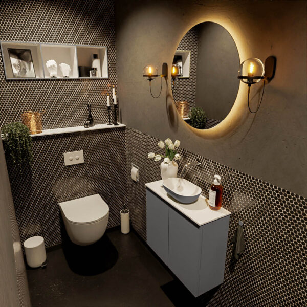 MONDIAZ FOWY toiletmeubel 60cm kleur dark grey. Waskom positie midden kleur dark grey | talc. Zonder kraangat