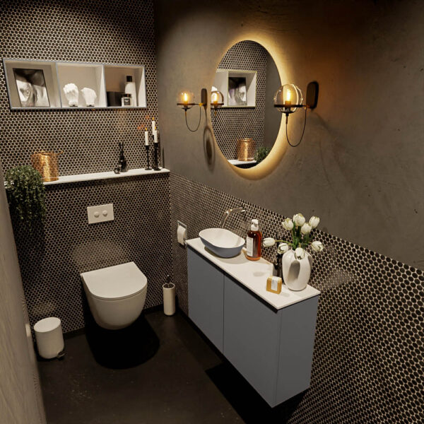 MONDIAZ FOWY toiletmeubel 80cm kleur dark grey. Waskom positie links kleur dark grey | talc. Zonder kraangat