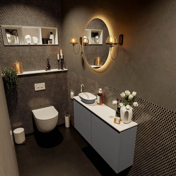 MONDIAZ FOWY toiletmeubel 100cm kleur dark grey. Waskom positie links kleur dark grey | talc. Met 1 kraangat