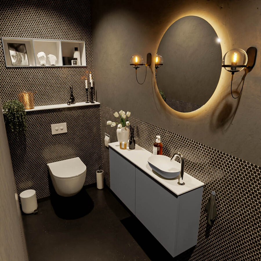 MONDIAZ FOWY toiletmeubel 100cm kleur dark grey. Waskom positie rechts kleur dark grey | talc. Met 1 kraangat