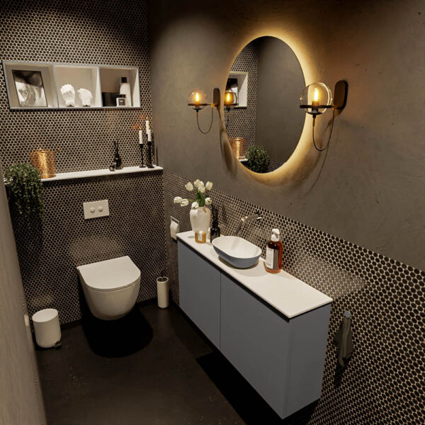MONDIAZ FOWY toiletmeubel 100cm kleur dark grey. Waskom positie midden kleur dark grey | talc. Zonder kraangat