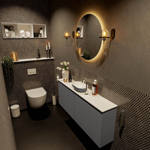 MONDIAZ FOWY toiletmeubel 120cm kleur dark grey. Waskom positie midden kleur dark grey | talc. Met 1 kraangat
