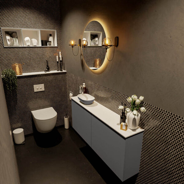 MONDIAZ FOWY toiletmeubel 120cm kleur dark grey. Waskom positie links kleur dark grey | talc. Met 1 kraangat