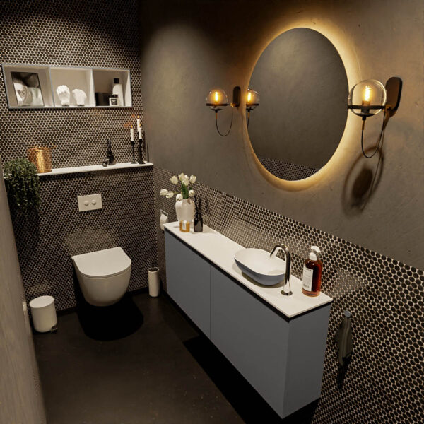 MONDIAZ FOWY toiletmeubel 120cm kleur dark grey. Waskom positie rechts kleur dark grey | talc. Met 1 kraangat