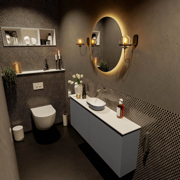 MONDIAZ FOWY toiletmeubel 120cm kleur dark grey. Waskom positie midden kleur dark grey | talc. Zonder kraangat