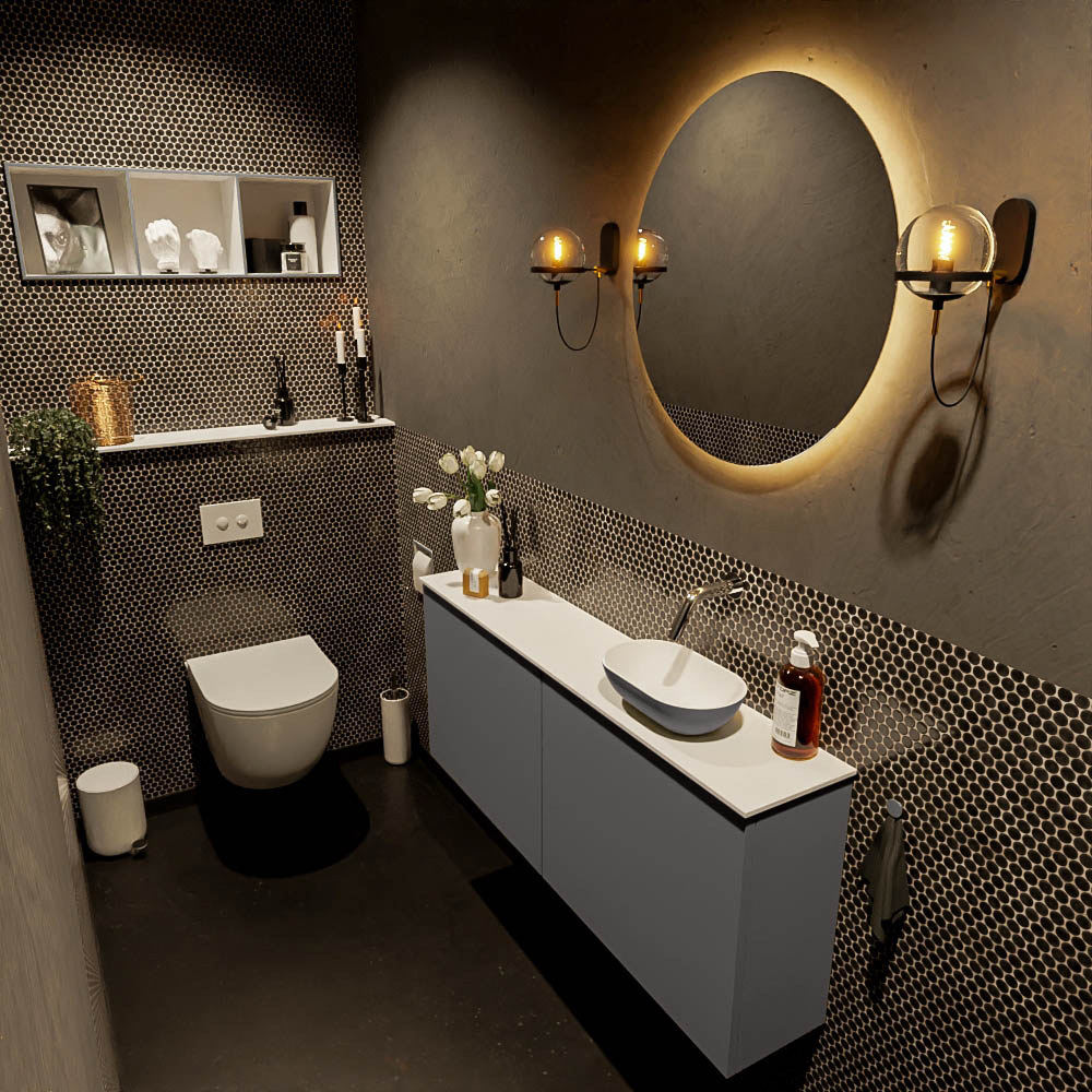 MONDIAZ FOWY toiletmeubel 120cm kleur dark grey. Waskom positie rechts kleur dark grey | talc. Zonder kraangat